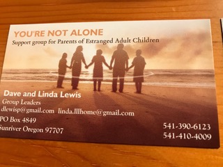Front of the card of a founder of one of the support groups.